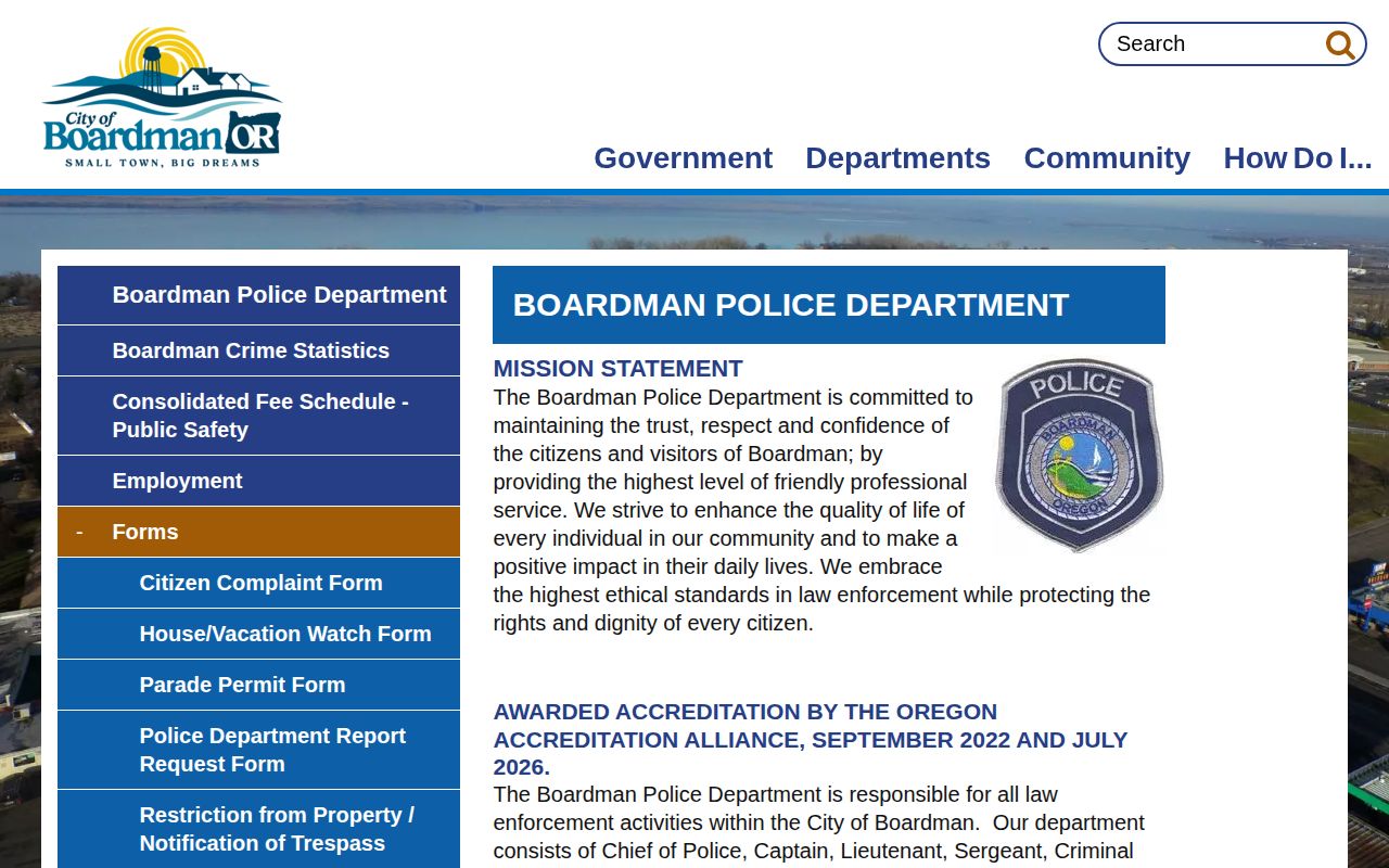 Morrow County Boardman Police Department arrest-record source