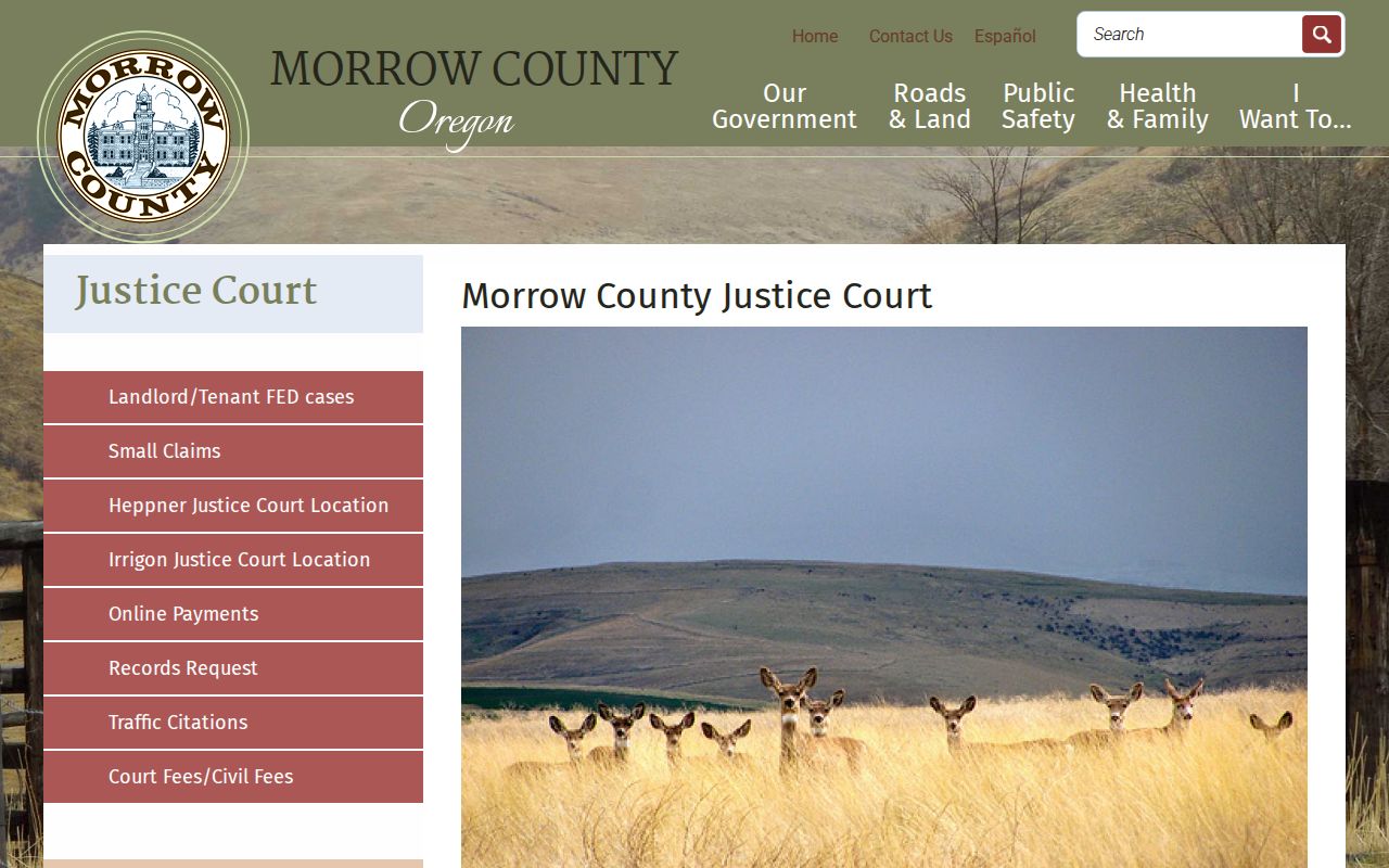 Morrow County Justice Court record and contact source after booking