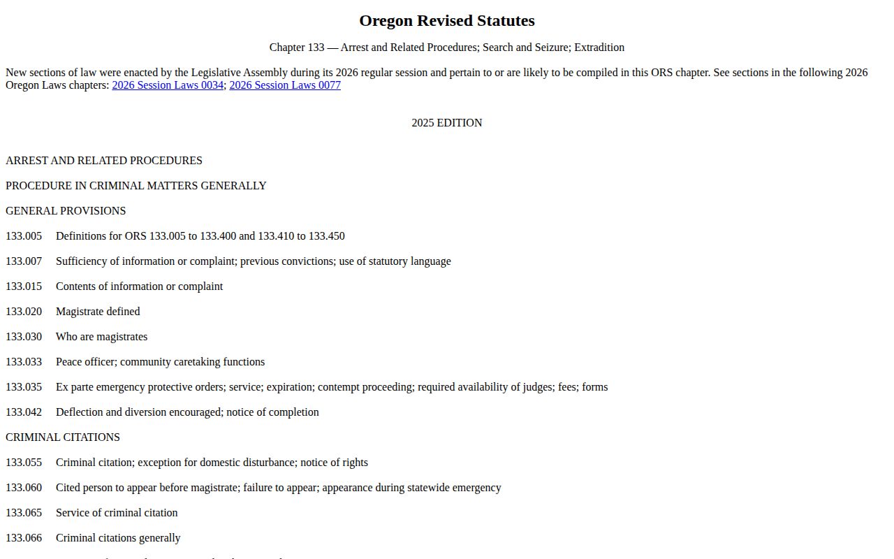 Oregon ORS 133.870 Morrow County booking photo law source