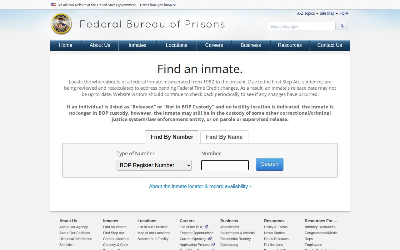 Federal Bureau of Prisons locator for Morrow County federal custody searches